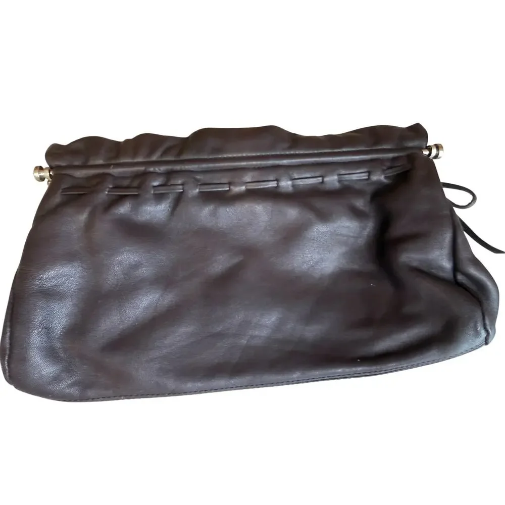 Ann Taylor Ruffled Leather Clutch Bag Chocolate Brown